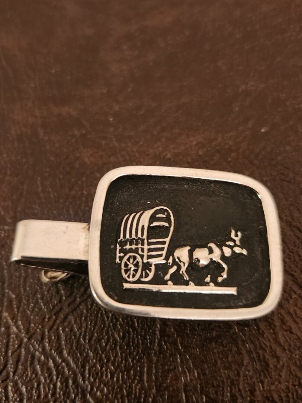 Vintage Silverstone Black Ox Bull Cart Wagon Tie Clip